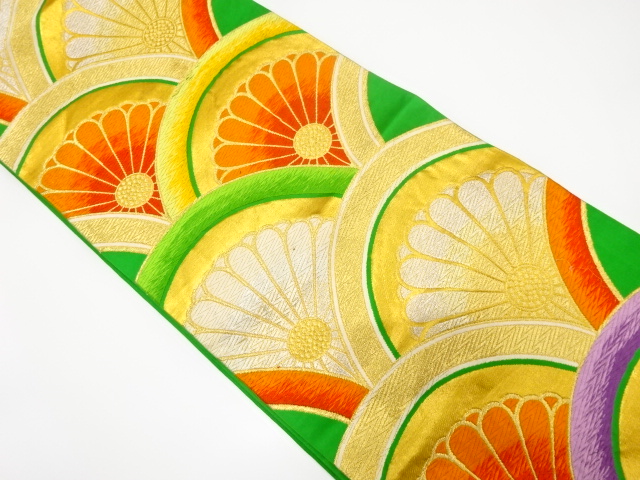 JAPANESE KIMONO / ANTIQUE FUKURO OBI / SILK / WOVEN FLORAL SEIGAIHA